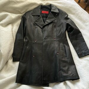 Vintage leather double breasted knee length coat